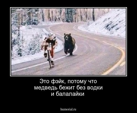 Это фэйк, потому что медведь бежит без водки и балалайки